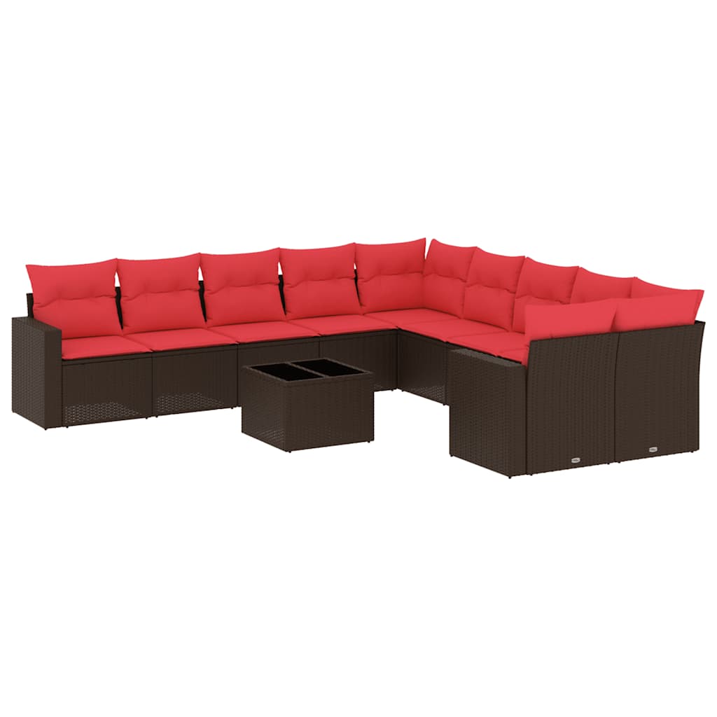 Set Divani da Giardino 11 pz con Cuscini Polyrattan Marrone | homemem39