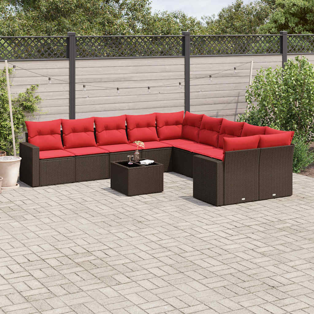 Set Divani da Giardino 11 pz con Cuscini Polyrattan Marrone | homemem39
