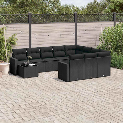 Set Divani da Giardino 11 pz con Cuscini in Polyrattan Nero | homemem39