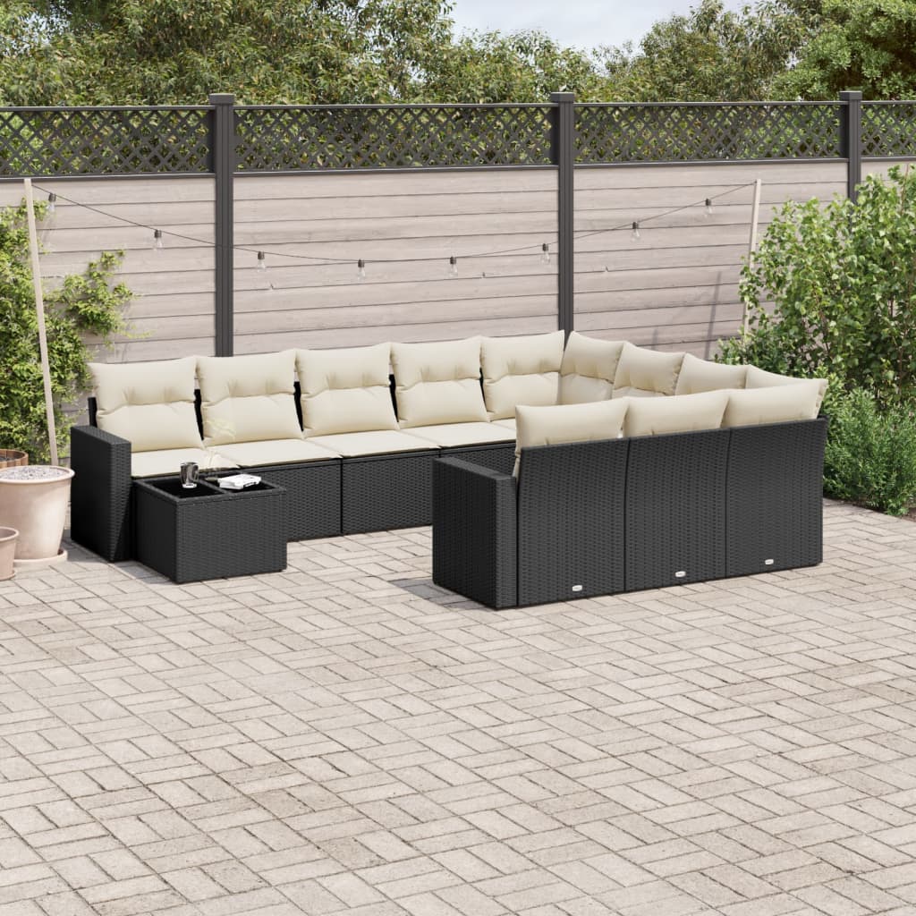 Set Divani da Giardino 11 pz con Cuscini in Polyrattan Nero | homemem39