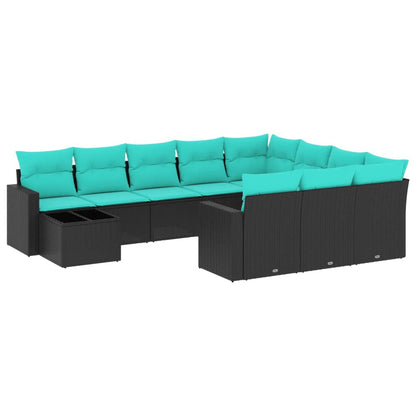 Set Divani da Giardino 11 pz con Cuscini Nero in Polyrattan | homemem39
