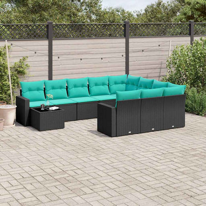 Set Divani da Giardino 11 pz con Cuscini Nero in Polyrattan | homemem39