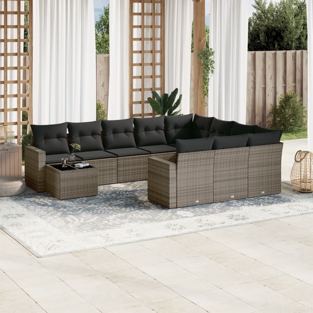 Set Divani da Giardino 11 pz con Cuscini in Polyrattan Grigio | homemem39