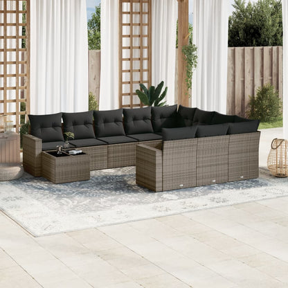 Set Divani da Giardino 11 pz con Cuscini in Polyrattan Grigio | homemem39
