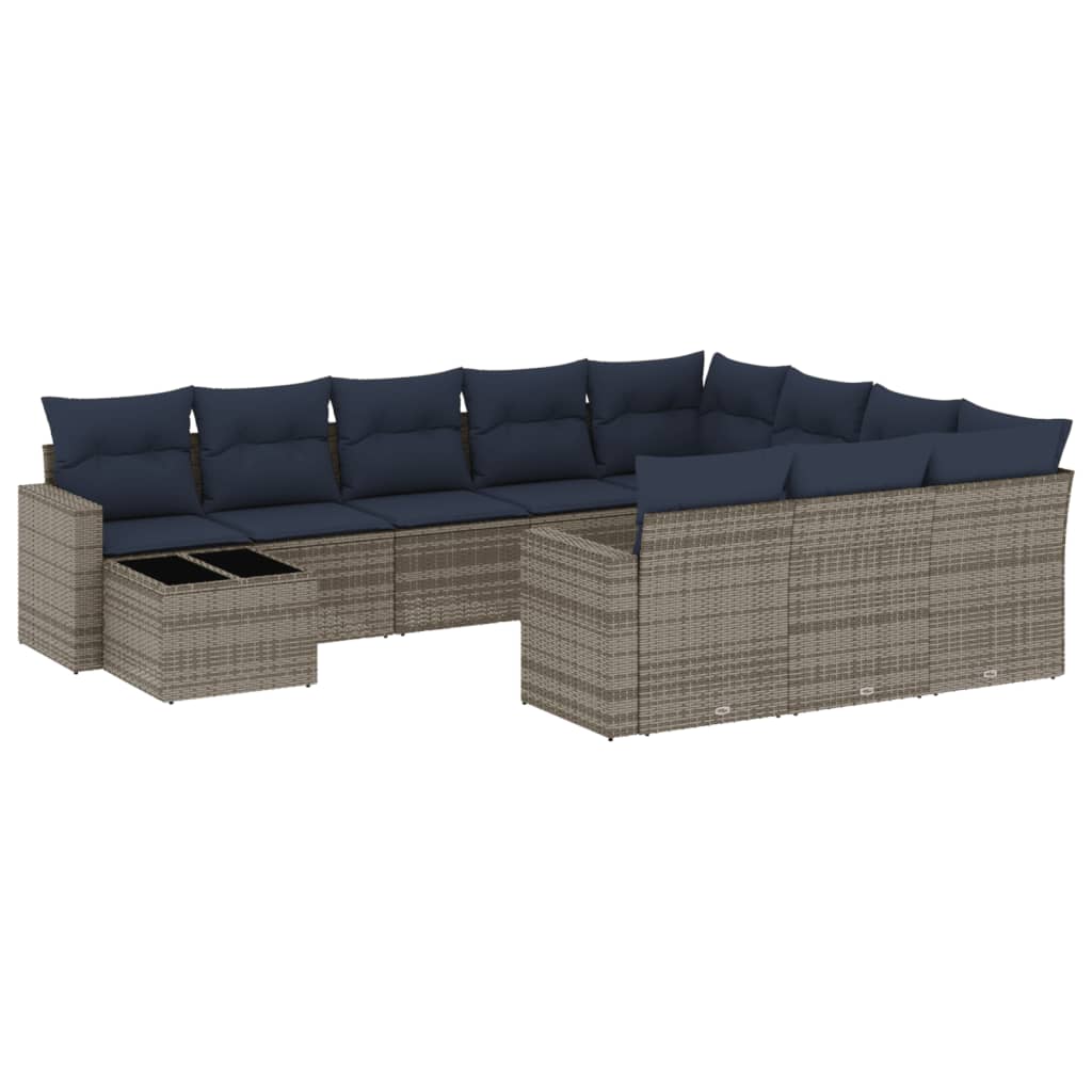 Set Divani da Giardino 11 pz con Cuscini Grigio in Polyrattan | homemem39