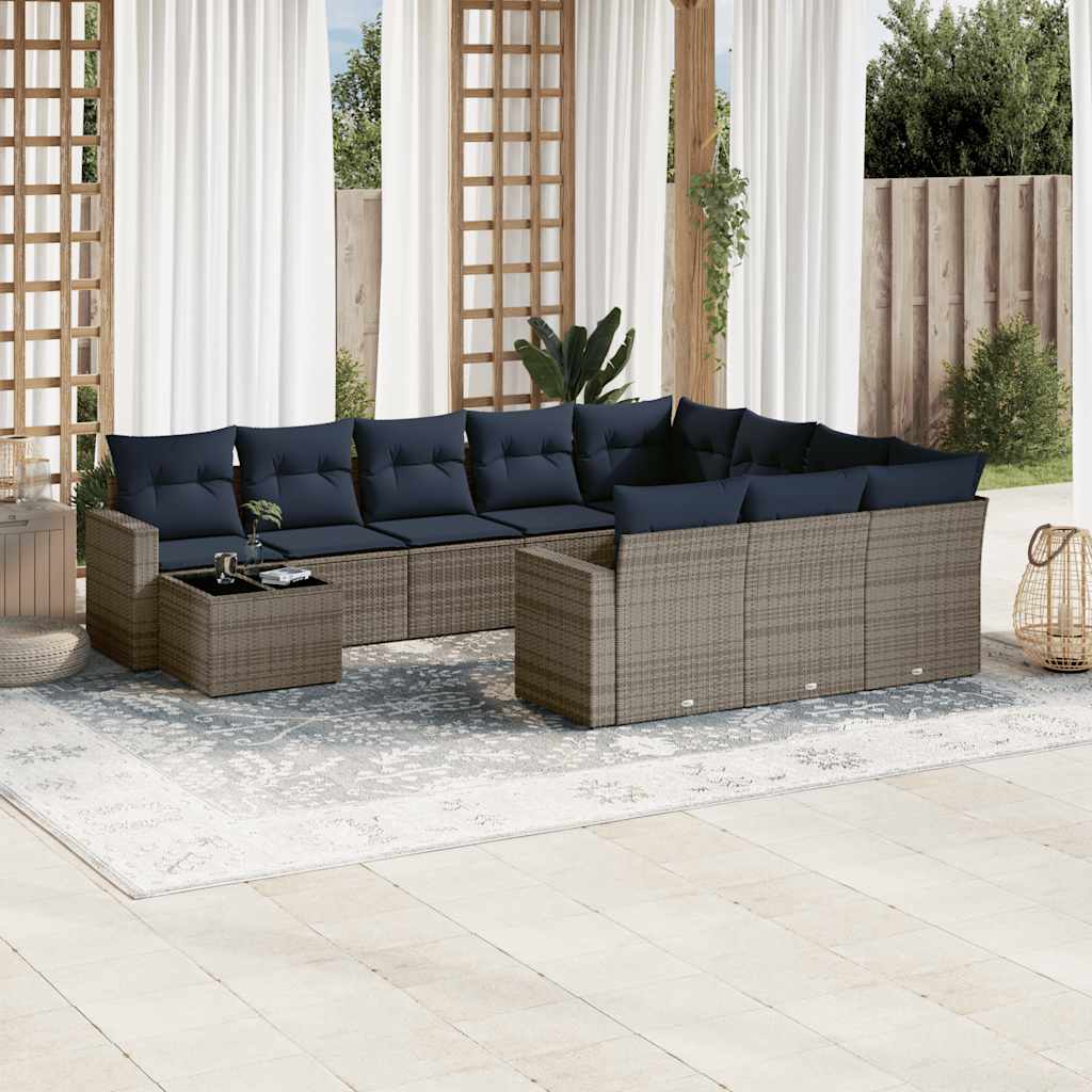 Set Divani da Giardino 11 pz con Cuscini Grigio in Polyrattan | homemem39