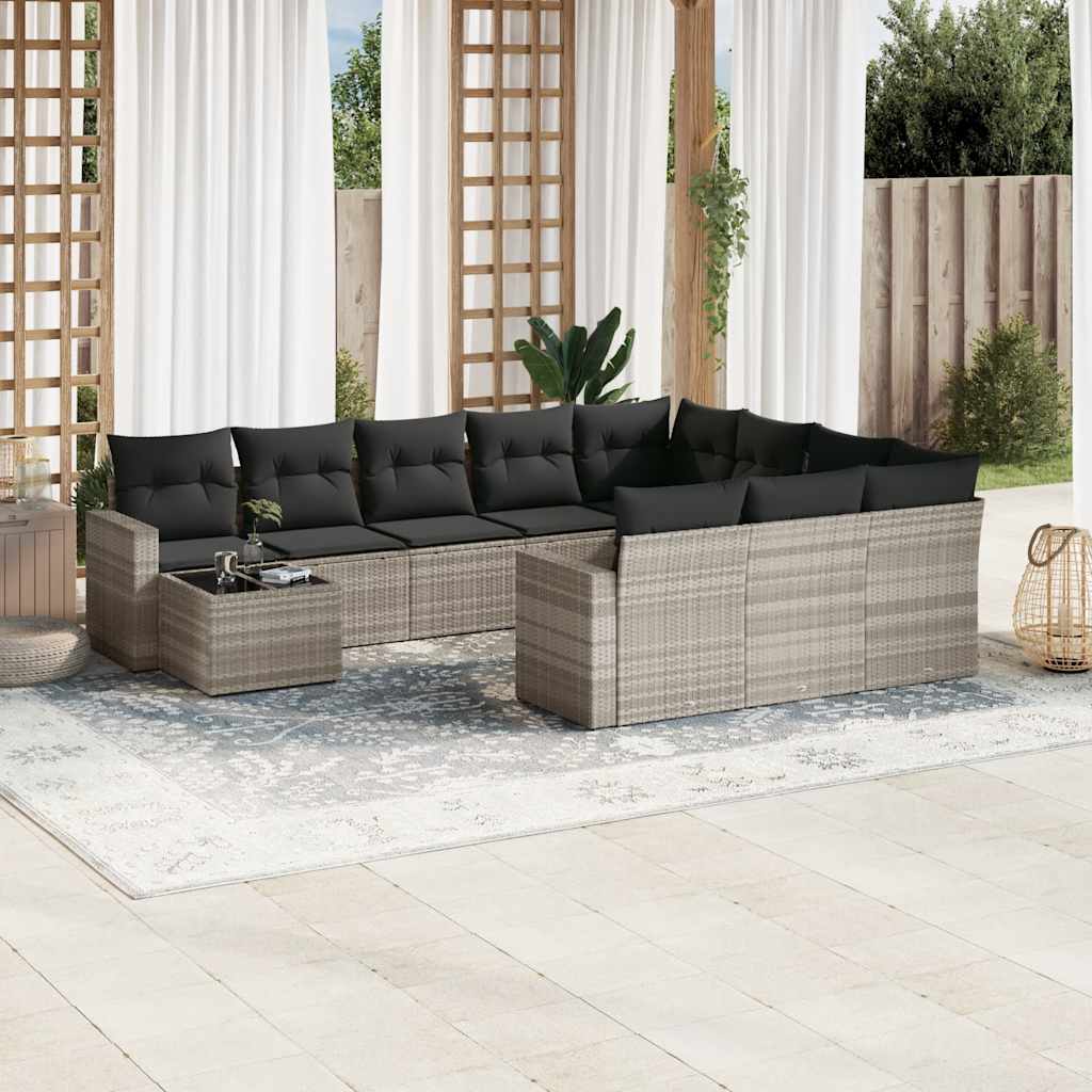 Set Divani da Giardino 11 pz con Cuscini in Polyrattan Grigio | homemem39