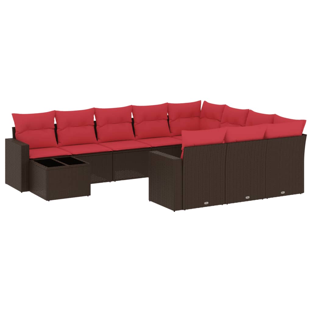Set Divani da Giardino 11 pz con Cuscini Marrone in Polyrattan | homemem39