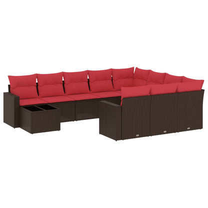 Set Divani da Giardino 11 pz con Cuscini Marrone in Polyrattan | homemem39