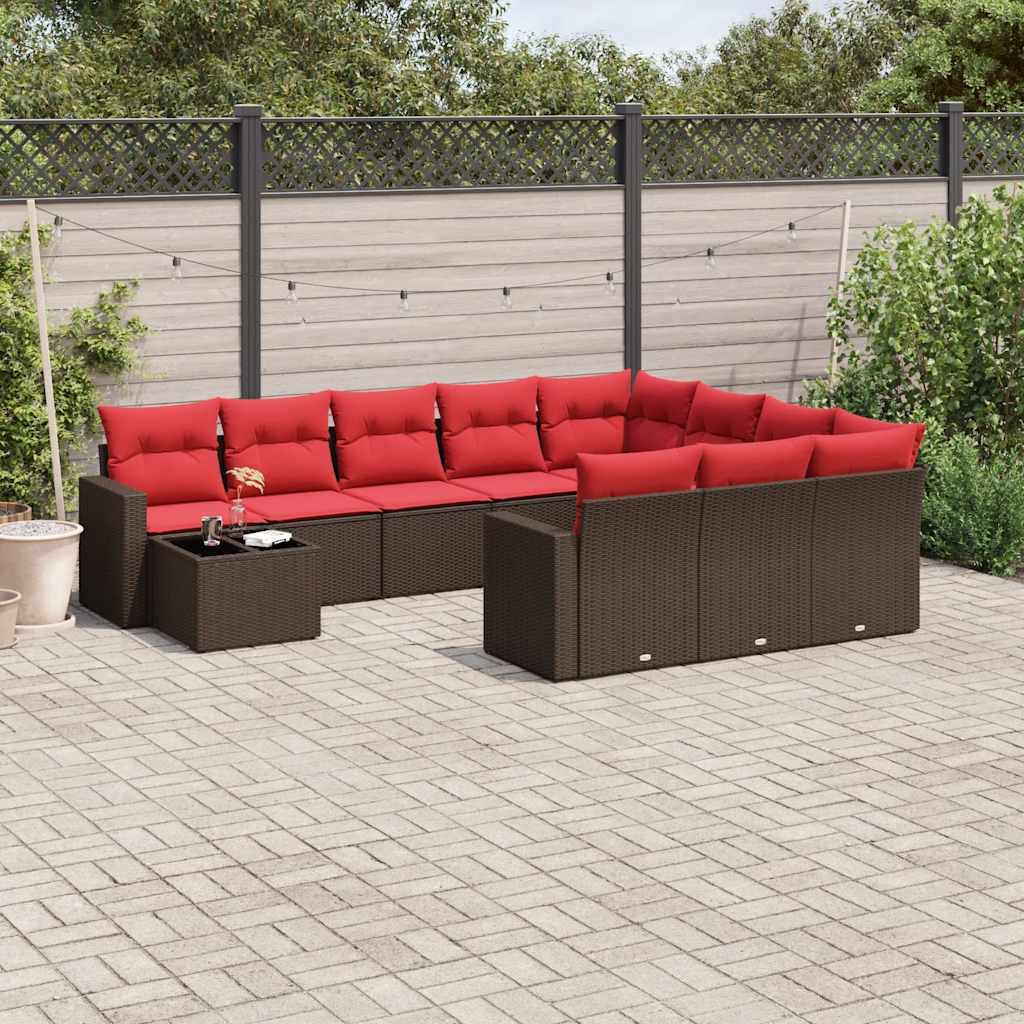 Set Divani da Giardino 11 pz con Cuscini Marrone in Polyrattan | homemem39