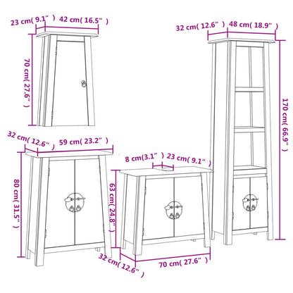 Set Mobili da Bagno 4 pz in Legno Massello di Pino | homemem39