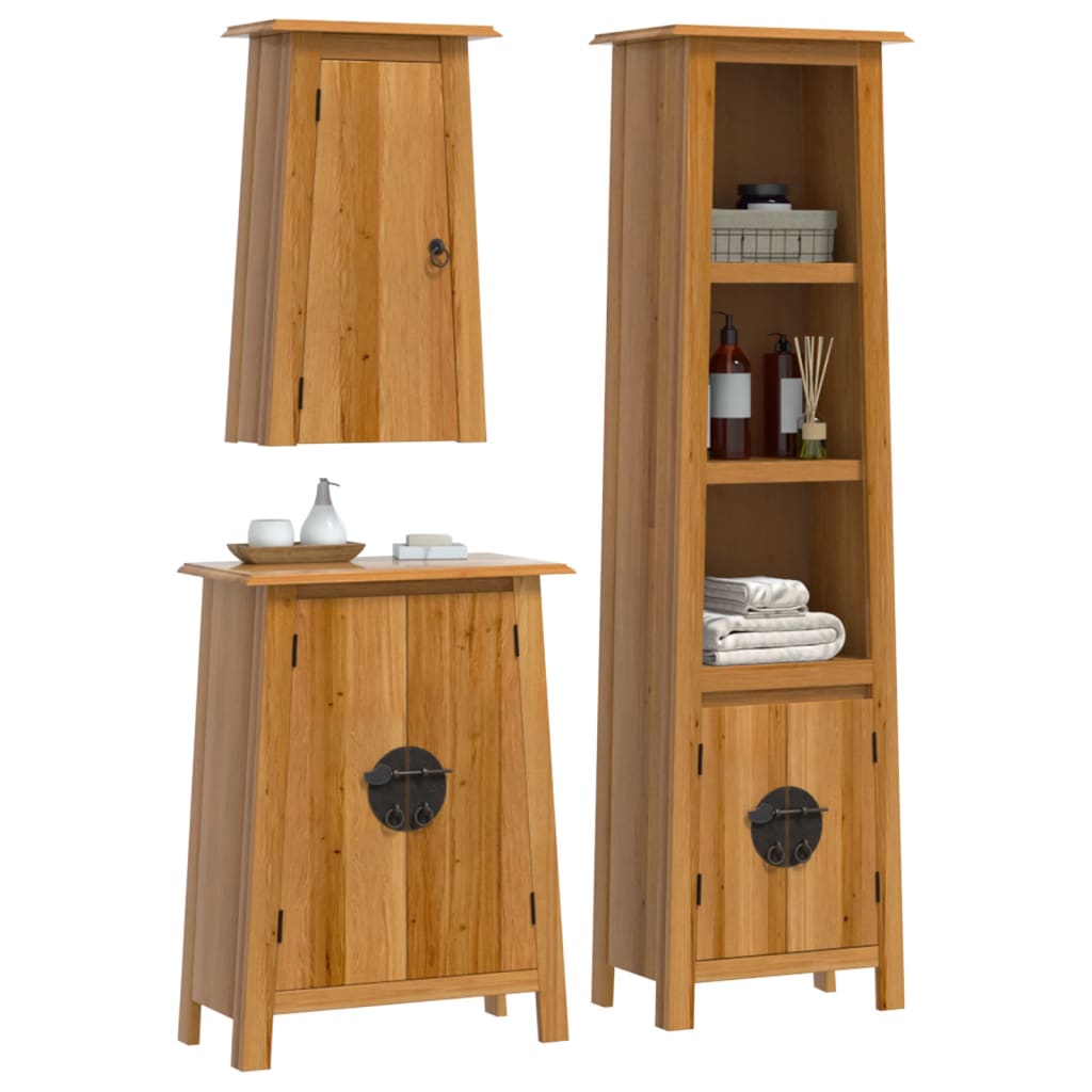 Set Mobili da Bagno 3 pz in Legno Massello di Pino | homemem39