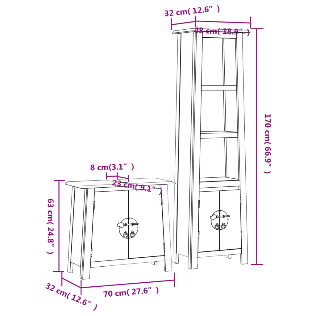Set Mobili da Bagno 2 pz in Legno Massello di Pino | homemem39