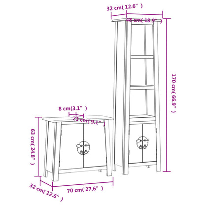 Set Mobili da Bagno 2 pz in Legno Massello di Pino