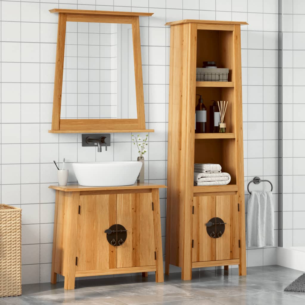 Set Mobili da Bagno 2 pz in Legno Massello di Pino | homemem39