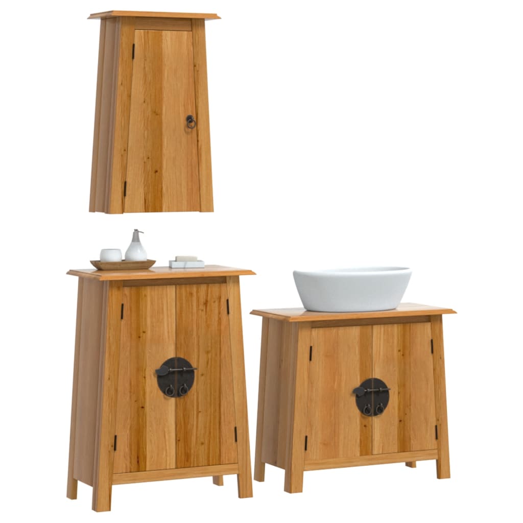 Set Mobili da Bagno 3 pz in Legno Massello di Pino | homemem39