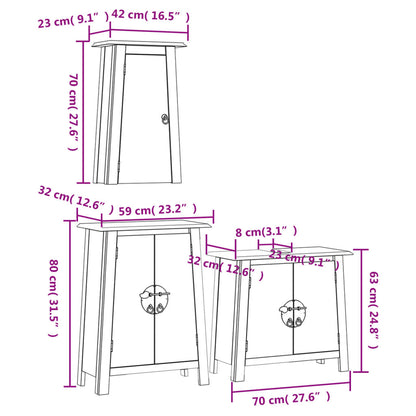 Set Mobili da Bagno 3 pz in Legno Massello di Pino | homemem39