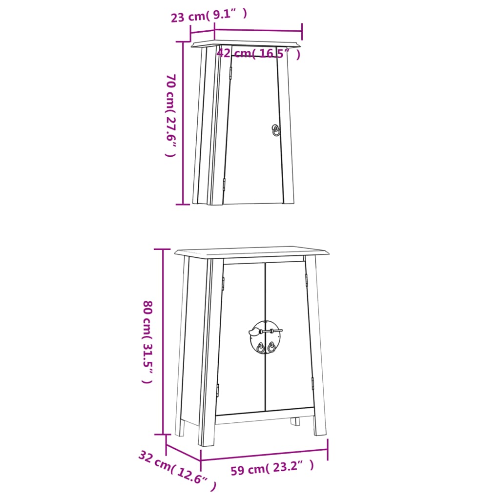 Set Mobili da Bagno 2 pz in Legno Massello di Pino