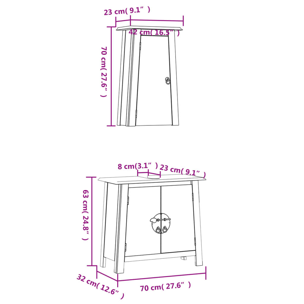 Set Mobili da Bagno 2 pz in Legno Massello di Pino | homemem39