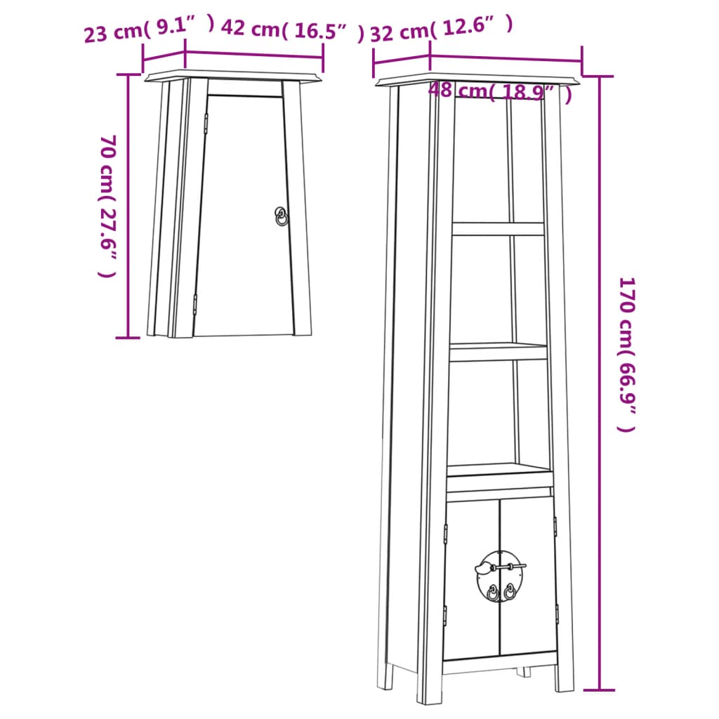 Set Mobili da Bagno 2 pz in Legno Massello di Pino | homemem39