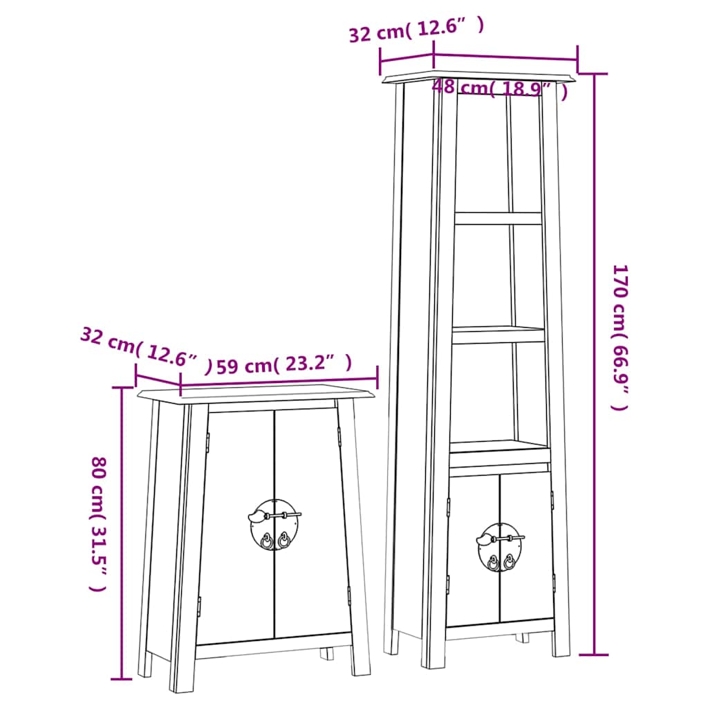 Set Mobili da Bagno 2 pz in Legno Massello di Pino | homemem39