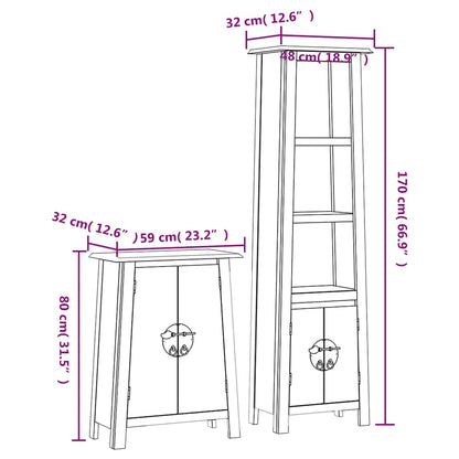 Set Mobili da Bagno 2 pz in Legno Massello di Pino | homemem39