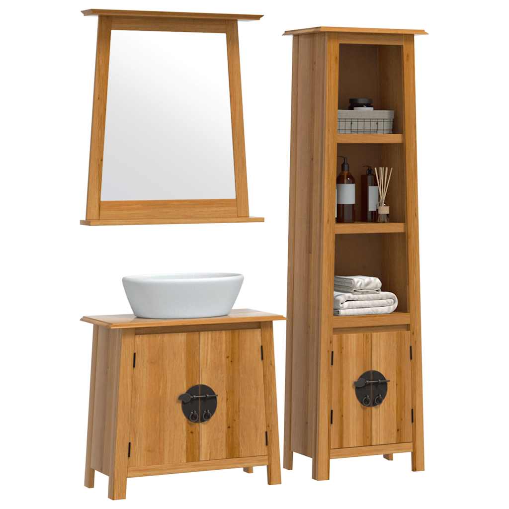 Set Mobili da Bagno 3 pz in Legno Massello di Pino | homemem39