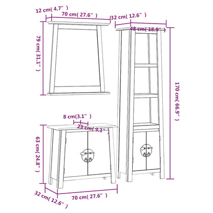 Set Mobili da Bagno 3 pz in Legno Massello di Pino | homemem39