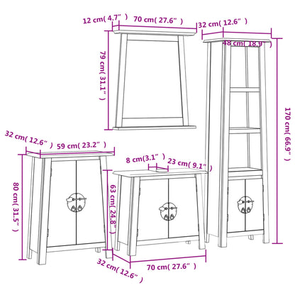 Set Mobili da Bagno 4 pz in Legno Massello di Pino | homemem39