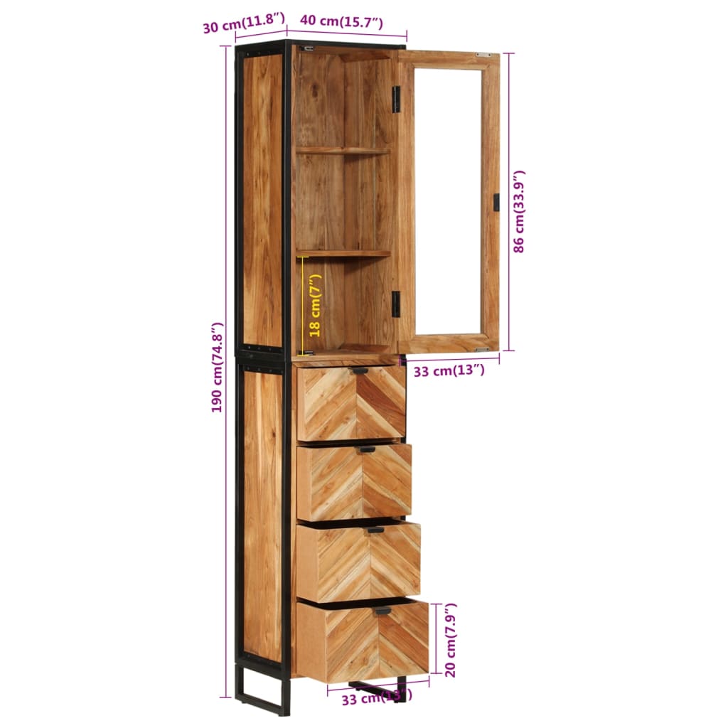 Mobile da Bagno 40x27x190 cm in Ferro e Legno Massello Acacia | homemem39