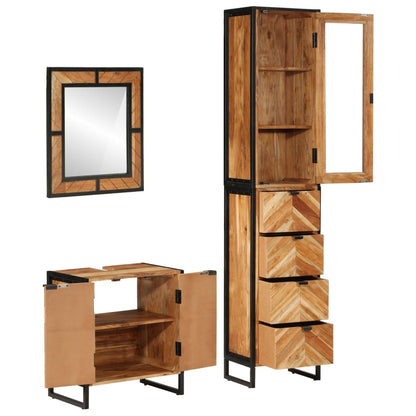 Set Mobili da Bagno 3 pz in Ferro e Legno Massello di Acacia | homemem39