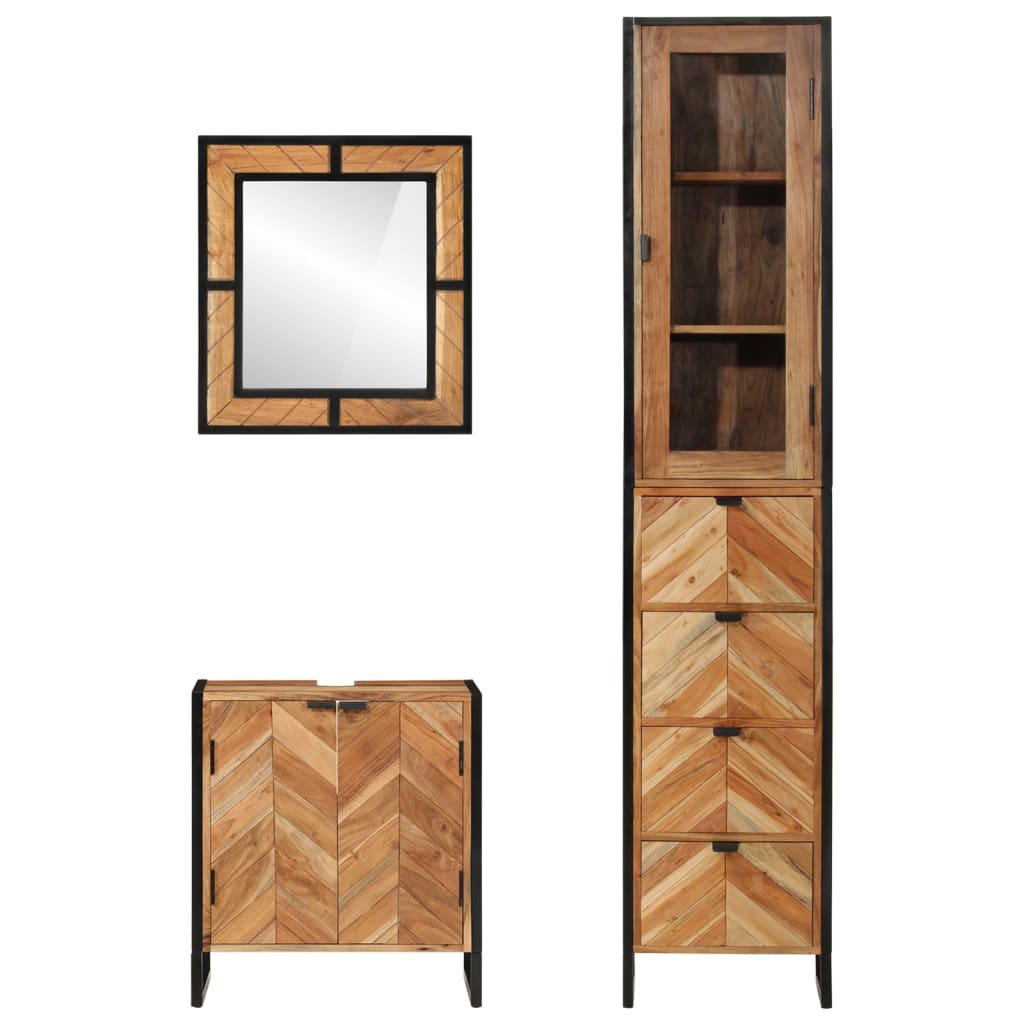 Set Mobili da Bagno 3 pz in Ferro e Legno Massello di Acacia | homemem39