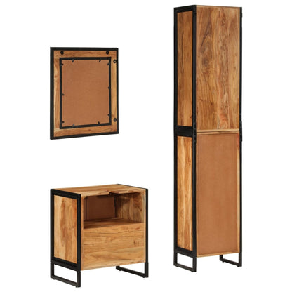 Set Mobili da Bagno 3 pz in Ferro e Legno Massello di Acacia | homemem39