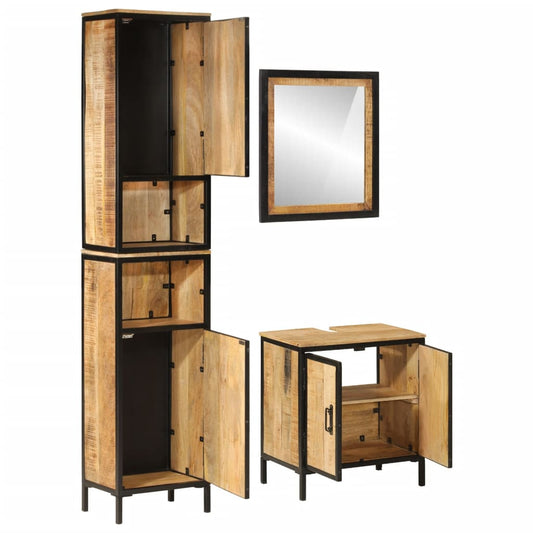 Set Mobili da Bagno 3 pz in Ferro e Legno Massello di Mango
