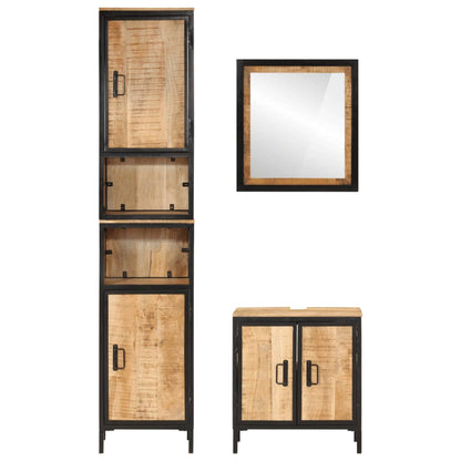 Set Mobili da Bagno 3 pz in Ferro e Legno Massello di Mango | homemem39