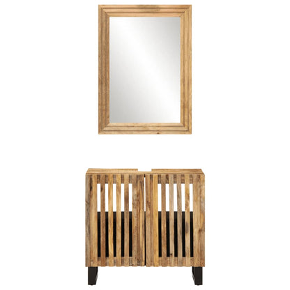 Set Mobili da Bagno 2pz in Legno Massello di Mango Grezzo