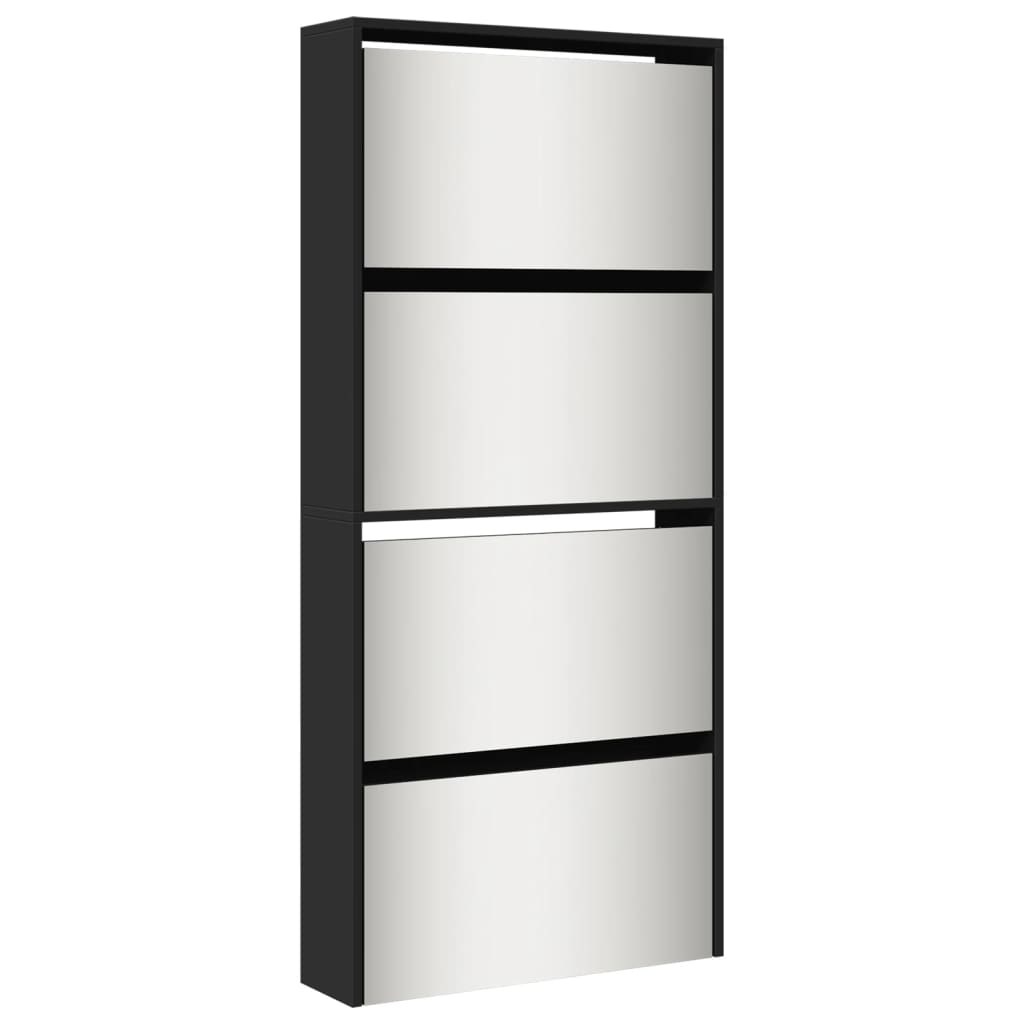 Scarpiera con Specchio a 4 Livelli Nera 63x17x134 cm - homemem39