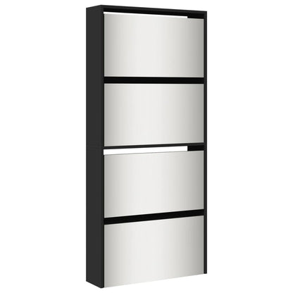 Scarpiera con Specchio a 4 Livelli Nera 63x17x134 cm - homemem39