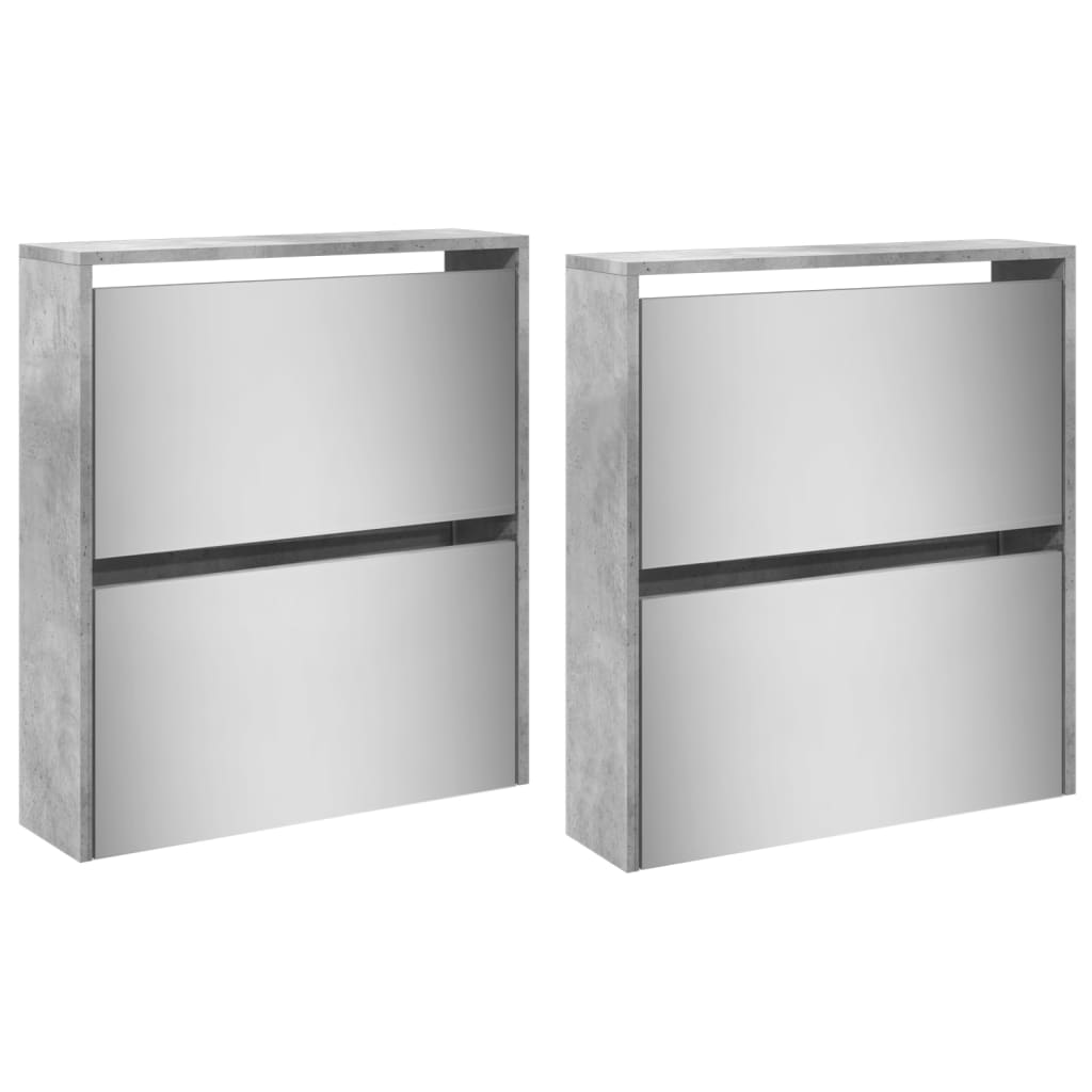 Scarpiera con Specchio a 4 Livelli Grigio Cemento 63x17x134 cm - homemem39