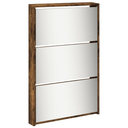 Scarpiera con Specchio a 5 Livelli Rovere Fumo 63x17x169,5 cm