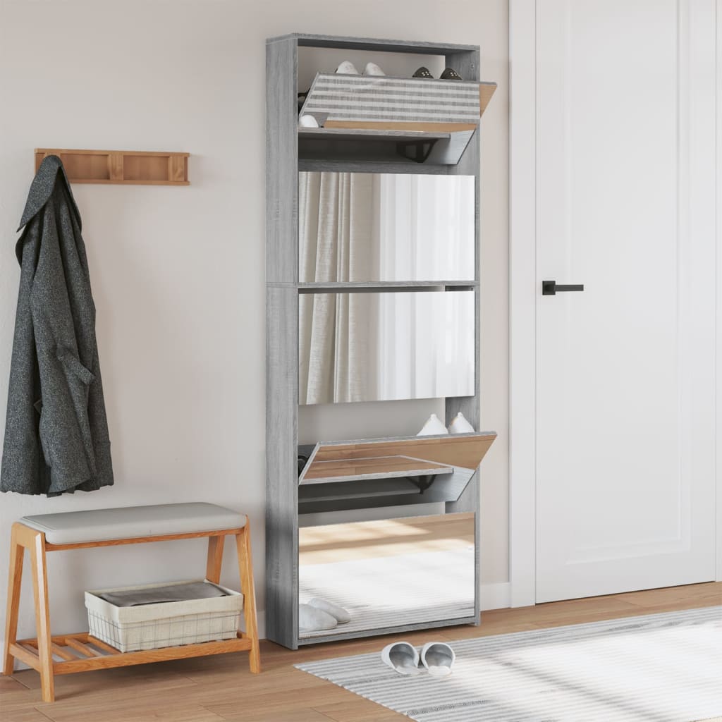 Scarpiera con Specchio a 5 Livelli Grigio Sonoma 63x17x169,5 cm - homemem39