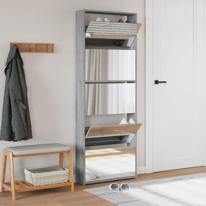 Scarpiera con Specchio a 5 Livelli Grigio Sonoma 63x17x169,5 cm - homemem39