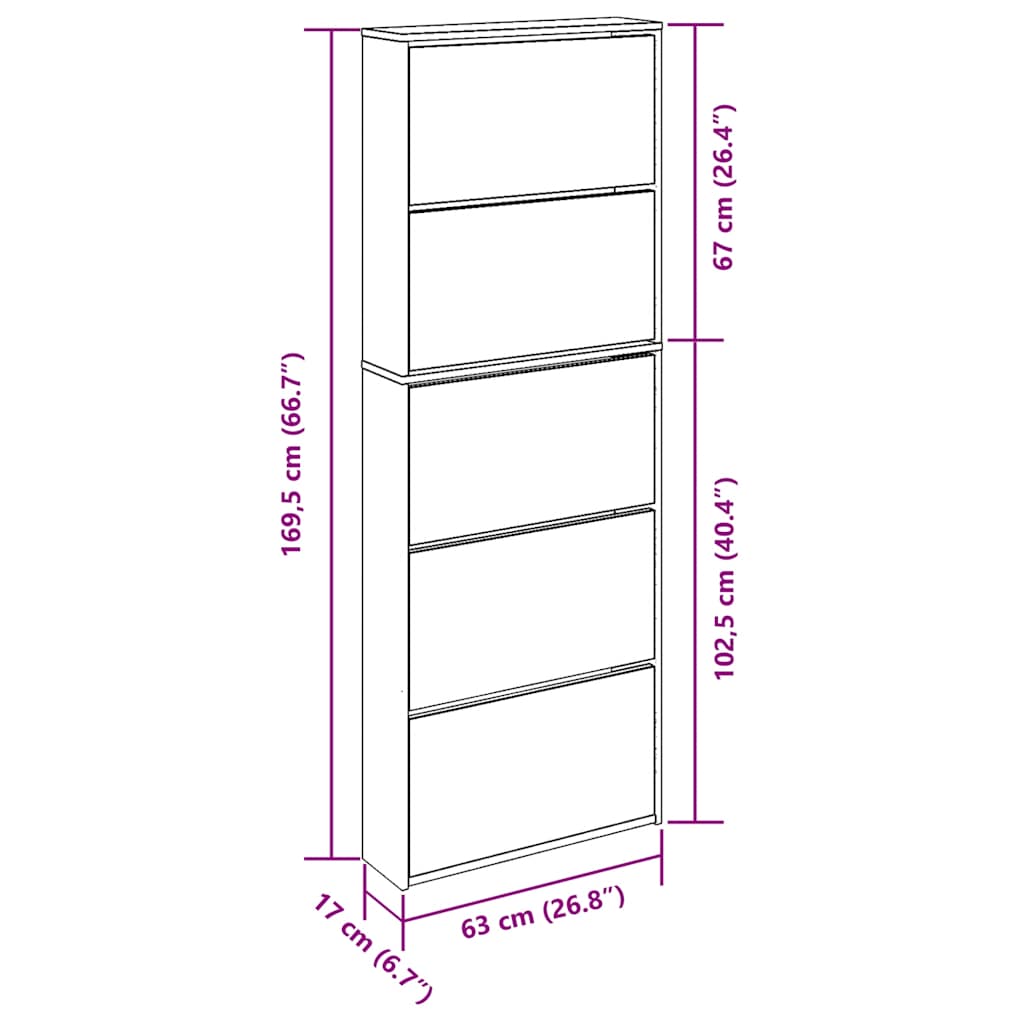 Scarpiera con Specchio a 5 Livelli Grigio Sonoma 63x17x169,5 cm | homemem39
