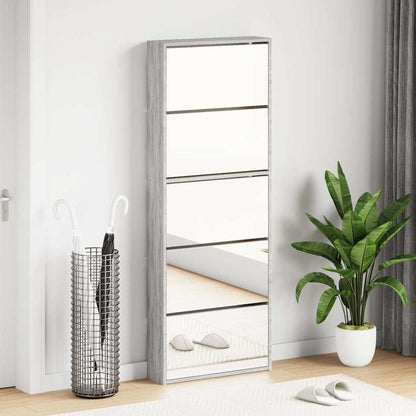 Scarpiera con Specchio a 5 Livelli Grigio Sonoma 63x17x169,5 cm