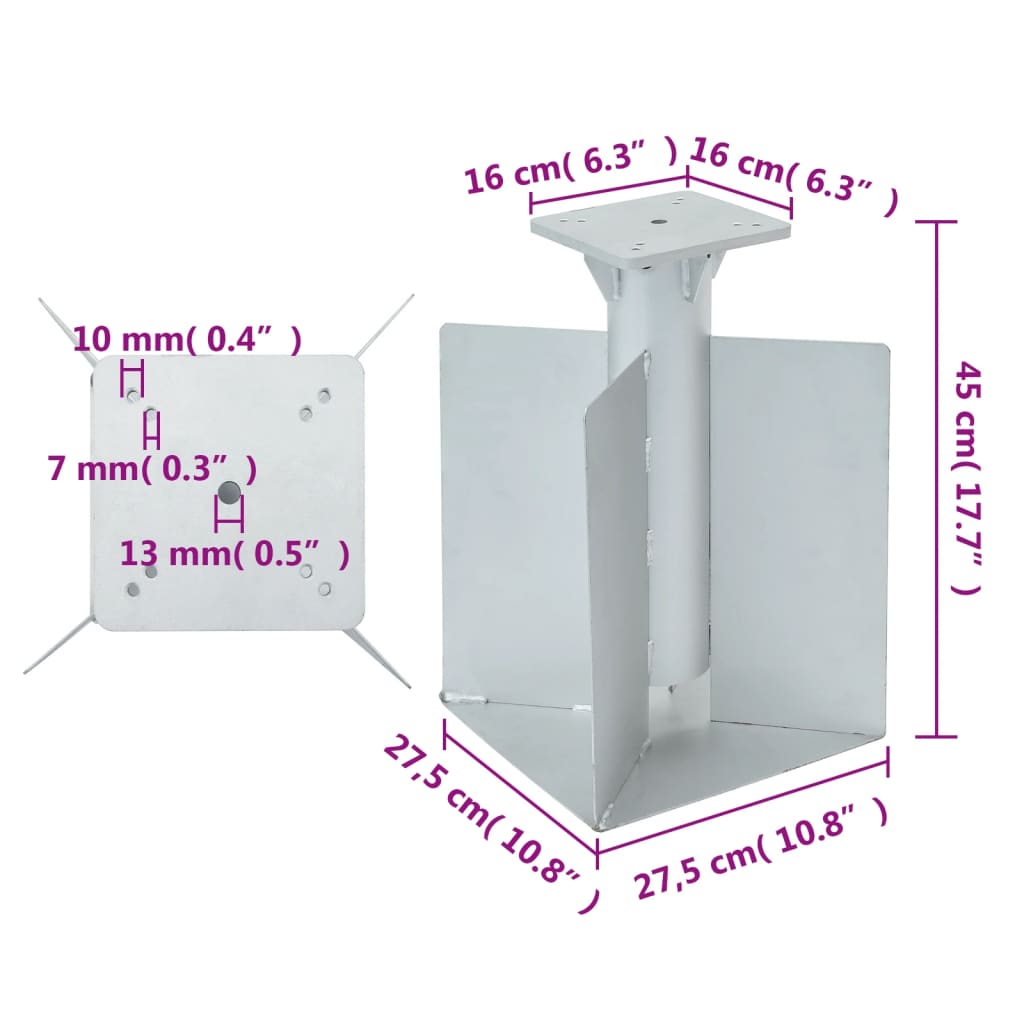Base per Ombrellone Interrata Argento 27,5x27,5x45 cm Acciaio | homemem39