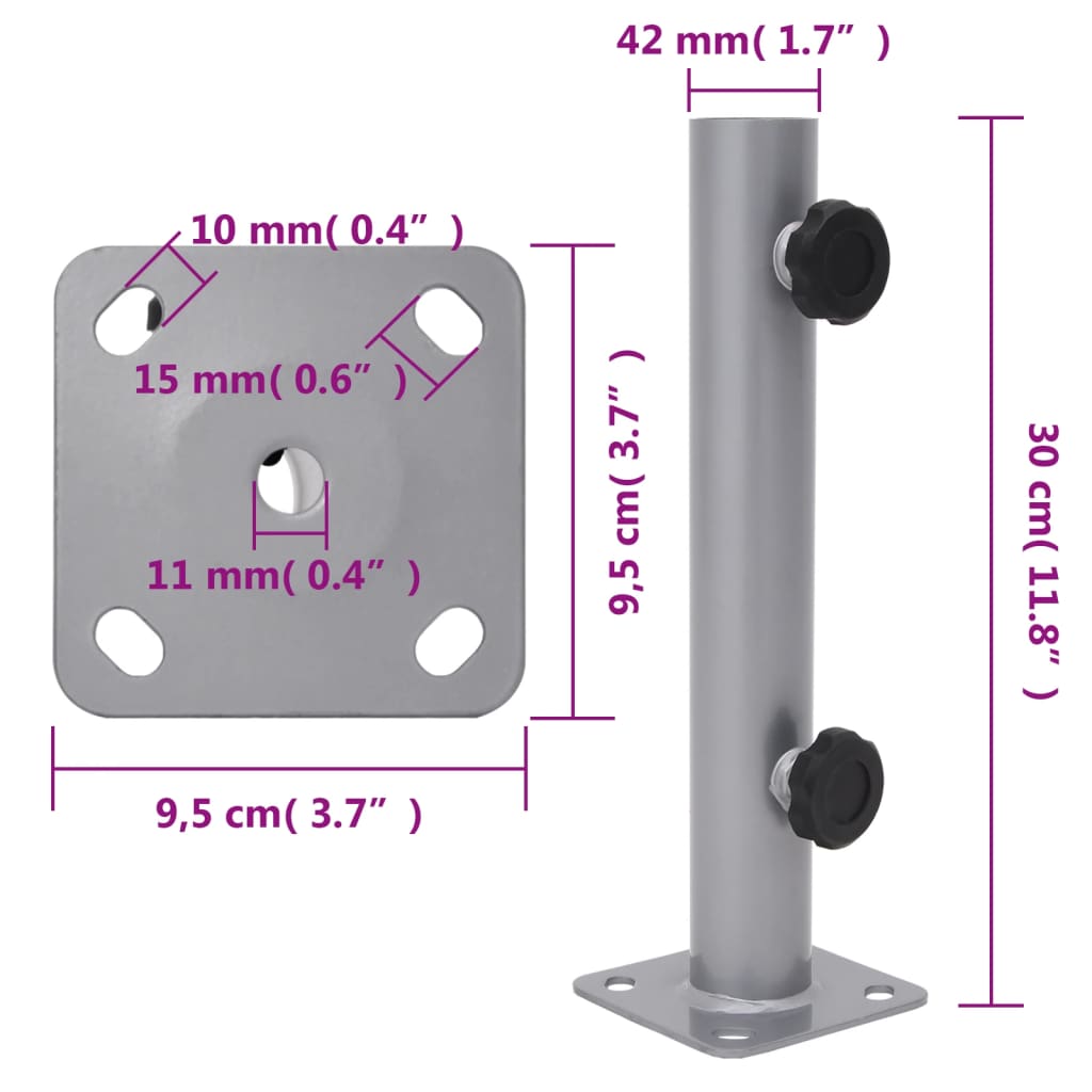 Base per Ombrellone per Palo da Ø32/34/38 mm Argento in Acciaio - homemem39