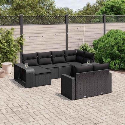 Set Divani da Giardino 10pz con Cuscini in Polyrattan Nero | homemem39