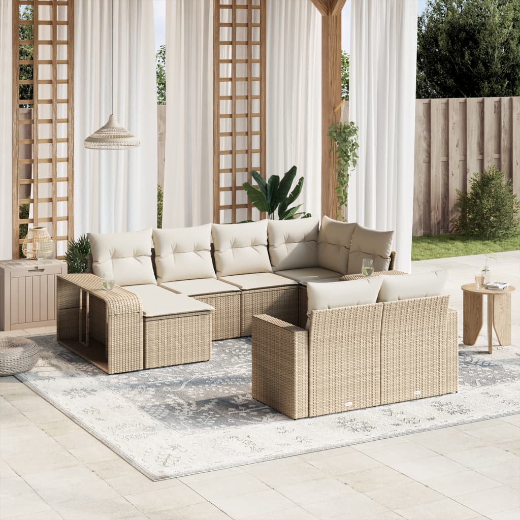 Set Divano da Giardino 10 pz con Cuscini Beige in Polyrattan | homemem39
