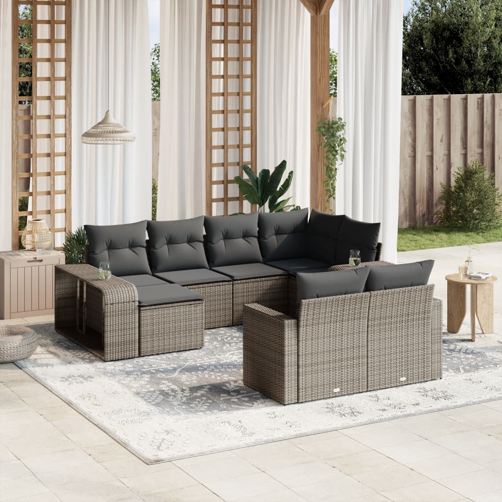Set Divano da Giardino 10 pz con Cuscini Grigio in Polyrattan | homemem39