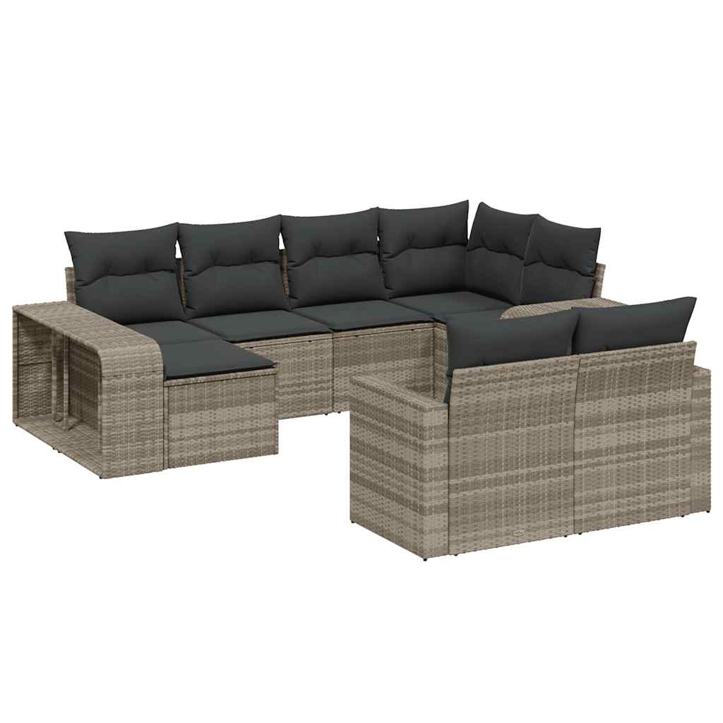 Set Divano Giardino 10 pz con Cuscini Grigio Chiaro Polyrattan | homemem39